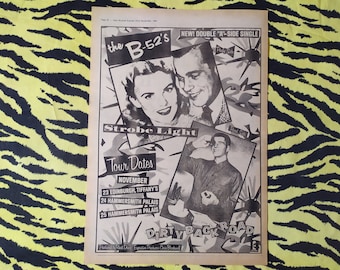 Original 1980 B-52s Advert/Poster , Rare Vintage Poster "On Tour" Punk Synth pop New romantic Kate Pierson Cindy Wilson Surf rock New wave