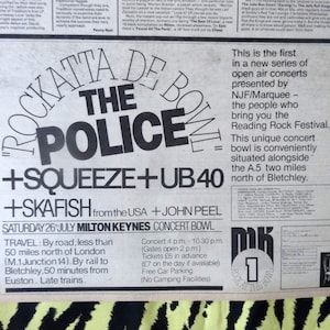 Original 1980 The Polizei + Squeeze + UB40 Konzert Werbung/Poster Seltene Vintage Plakat, Punk, Pop, The Polizei stechen New Wave Rockatta De Bowl