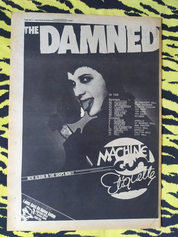 Original 1977 Damned on Tour Advert/poster, Rare Vintage Poster