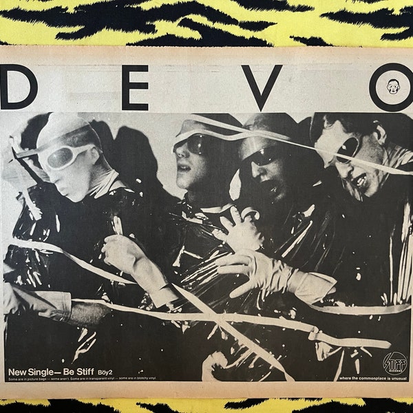 Original 1978 Devo Advert/Poster, Rare Vintage Poster " Be Stiff" Single Punk, Pub Rock, Sex Pistols Clash Ramones Stiff