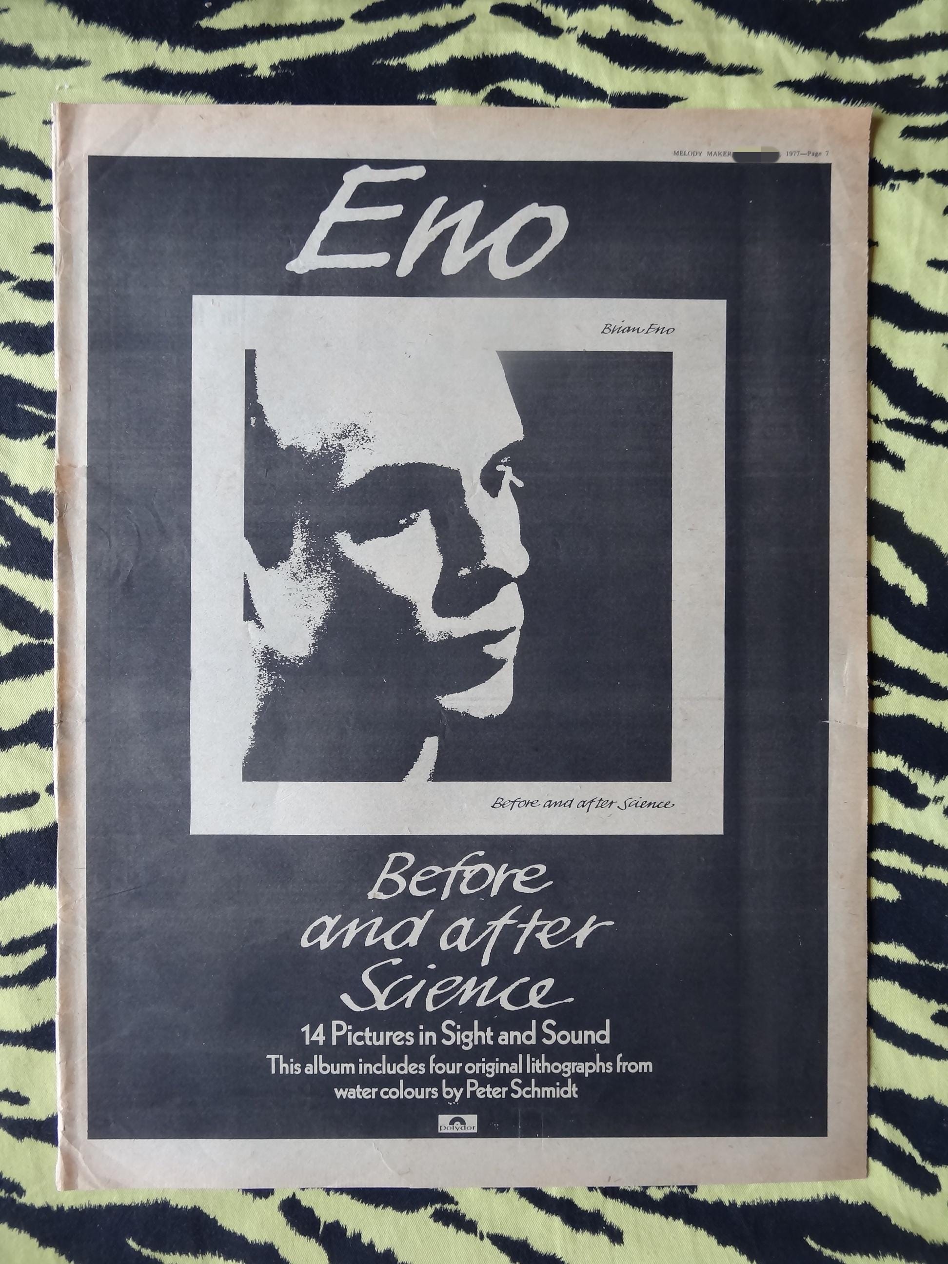 ブライアンイーノ　ポスター　当時物　BRIAN ENO poster オリジナル 1977 年 BRYAN ENO 広告/ポスター、希少なビンテージ