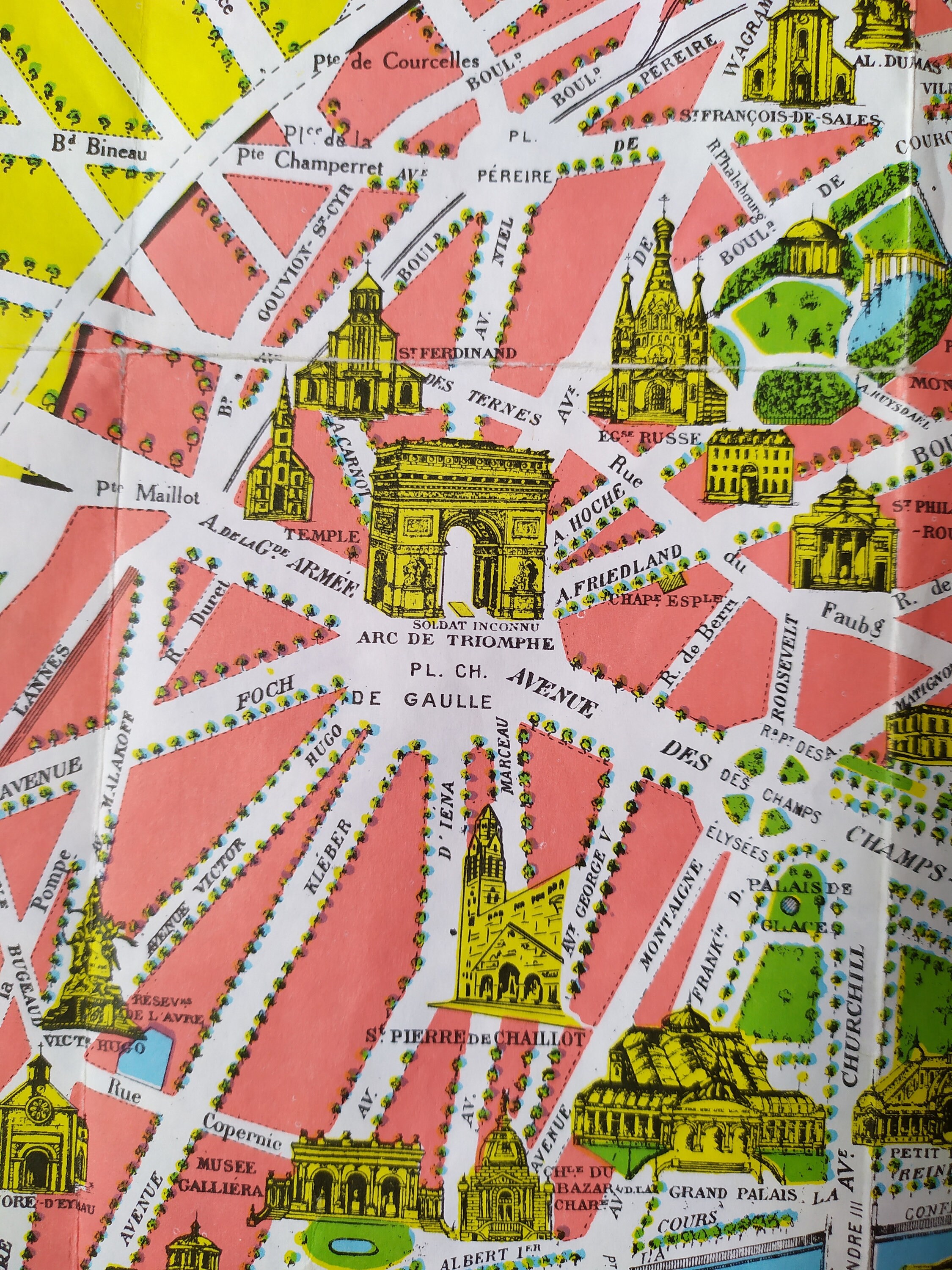 1972 Paris, France Vintage Map Antique Travel Guidebook