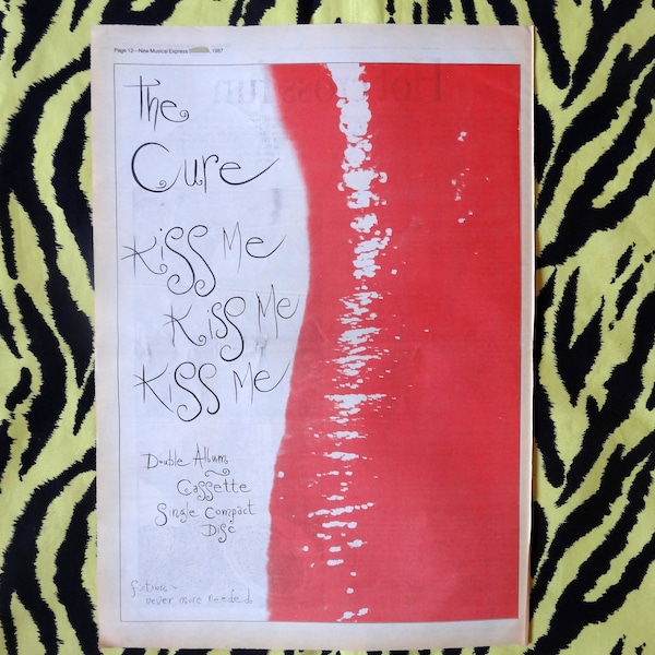 Original 1987 THE CURE Advert/Poster, Rare Vintage Poster, "Kiss Me..."  Poster, Vintage Paper Print Post Punk Gothic Robert Smith
