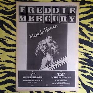 Original 1985 Freddie Mercury Advert/Poster, Rare Vintage Poster, Queen &quot;Made In Heaven&quot; Rock Poster, Pop, Freddie Mercury, Vintage Print