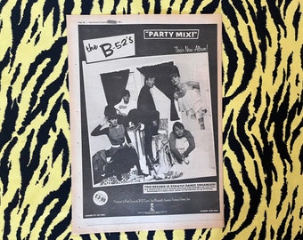 Original 1981 B-52s Advert/Poster, Rare Vintage Poster "Party Mix!" Punk Synth pop New romantic Kate Pierson Cindy Wilson Surf rock New wave