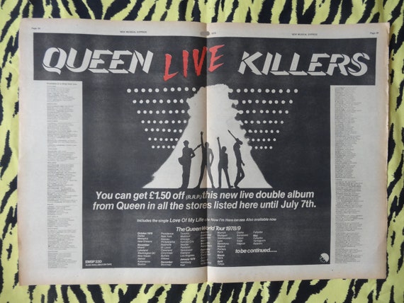 Original 1979 Queen on Tour Double Advert/poster, Rare Vintage