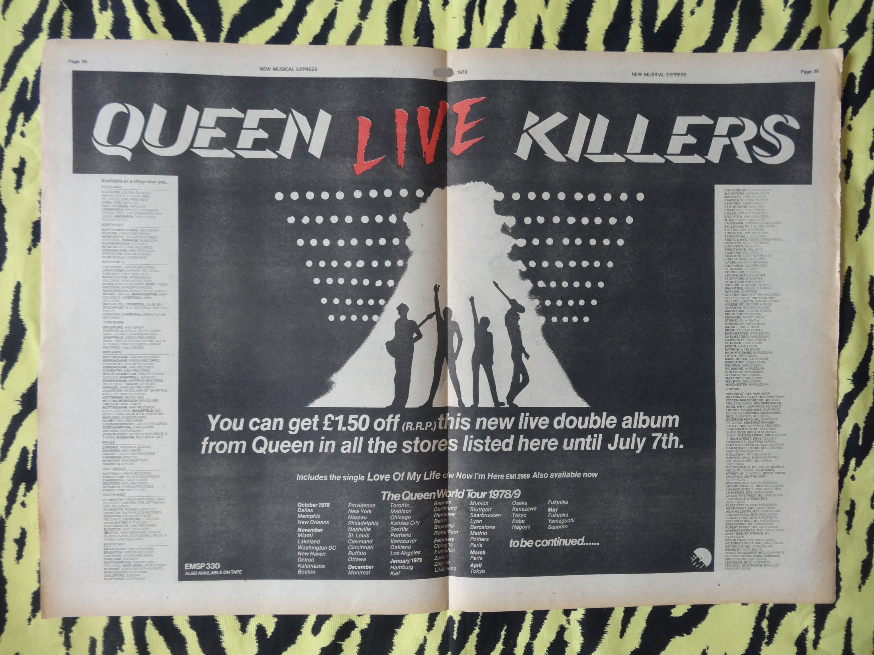 Original 1979 Queen on Tour Double Advert/poster, Rare Vintage