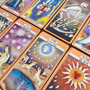 Baraja de tarot español de los Arcanos Mayores de los años 80, cartas del tarot, adivinación, adivinación del futuro, astrología