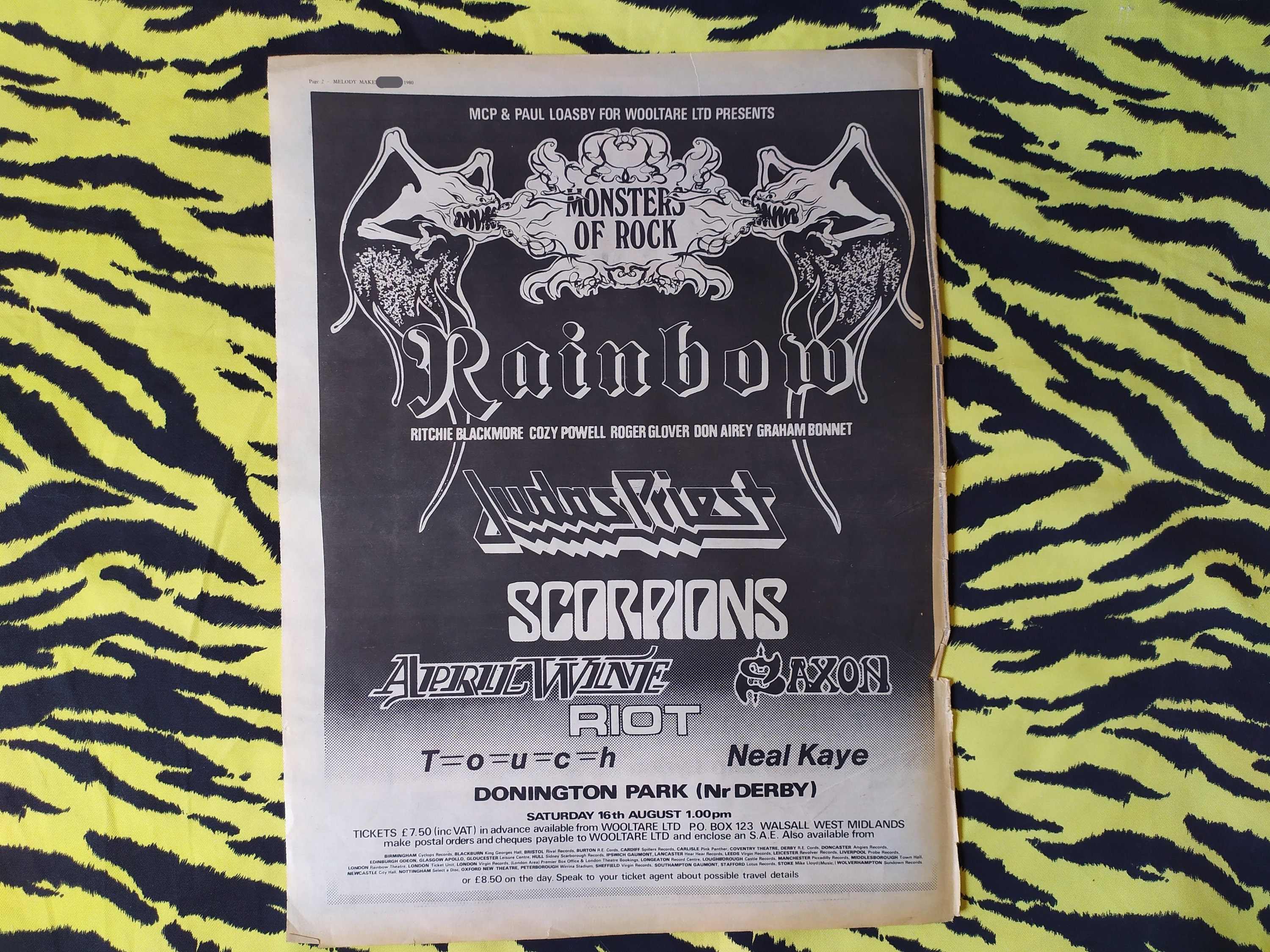 Original 1980 Monsters of Rock Advert/poster, Rare Vintage Poster