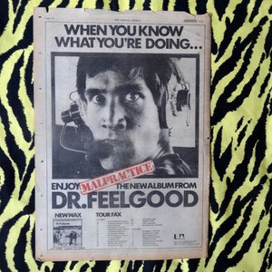 Original 1975 Dr. Feelgood Tour Anuncio/Cartel, Cartel vintage raro "Malpractice" Punk, New Wave, Vintage Paper Print pub rock Wilko Johnson