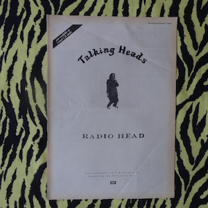 Anuncio/Cartel original de Talking Heads de 1987, cartel vintage raro "Radio Head", Punk, New Wave, Nueva York, Ramones David Byrne Clash Sire