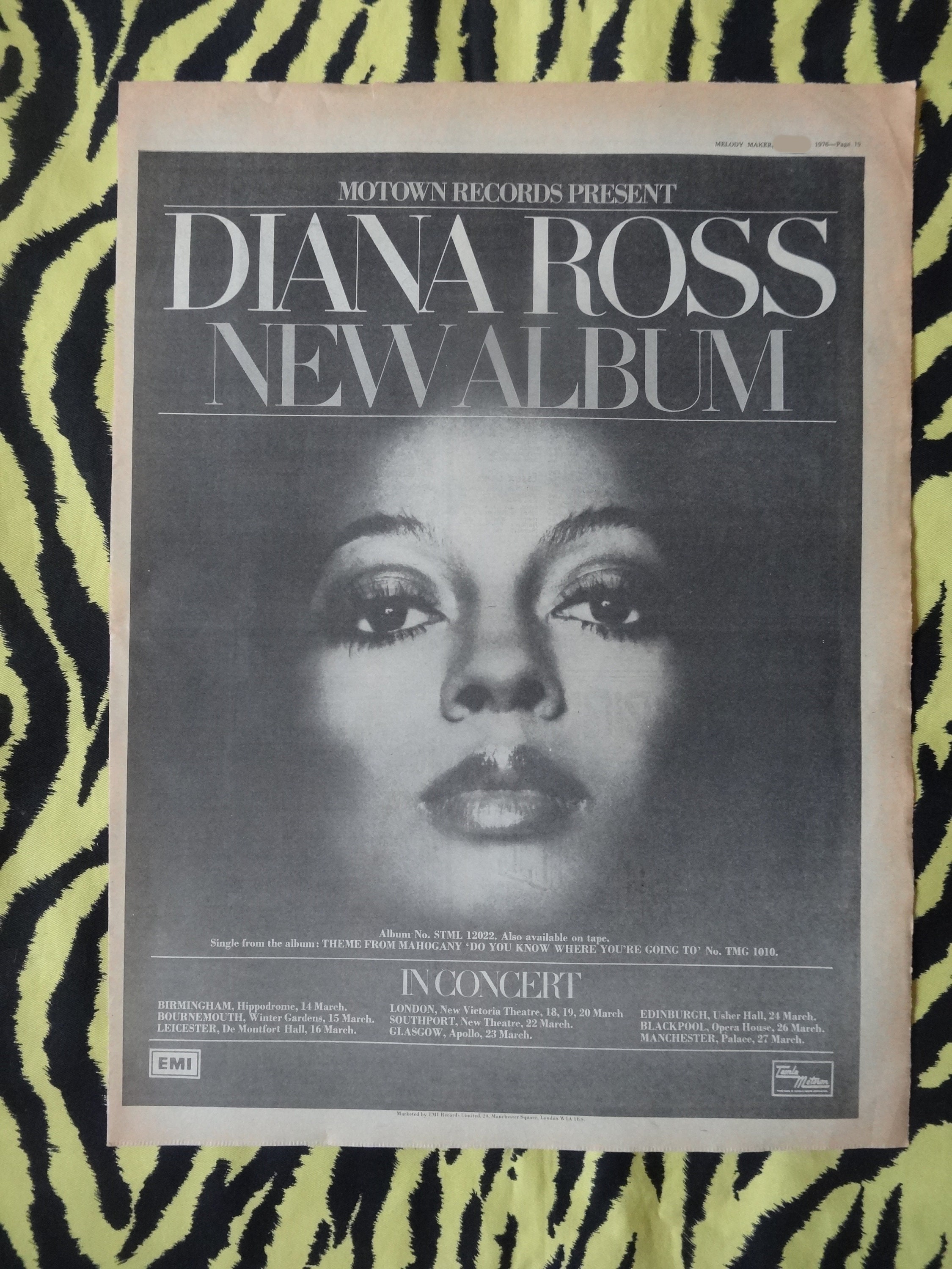 Original 1976 Diana Ross Tour Advert/poster Rare Vintage Poster