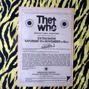 Original 1979 The Who Tour Advert/Poster, Rare Vintage Poster &quot;Bingley Hall Stafford&quot; Vintage Paper Roger Daltrey Pete Townshend Keith Moon