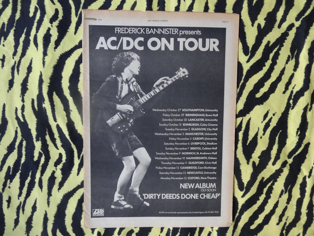 Original 1976 AC/DC Tour Advert/poster, Rare Vintage Poster, 