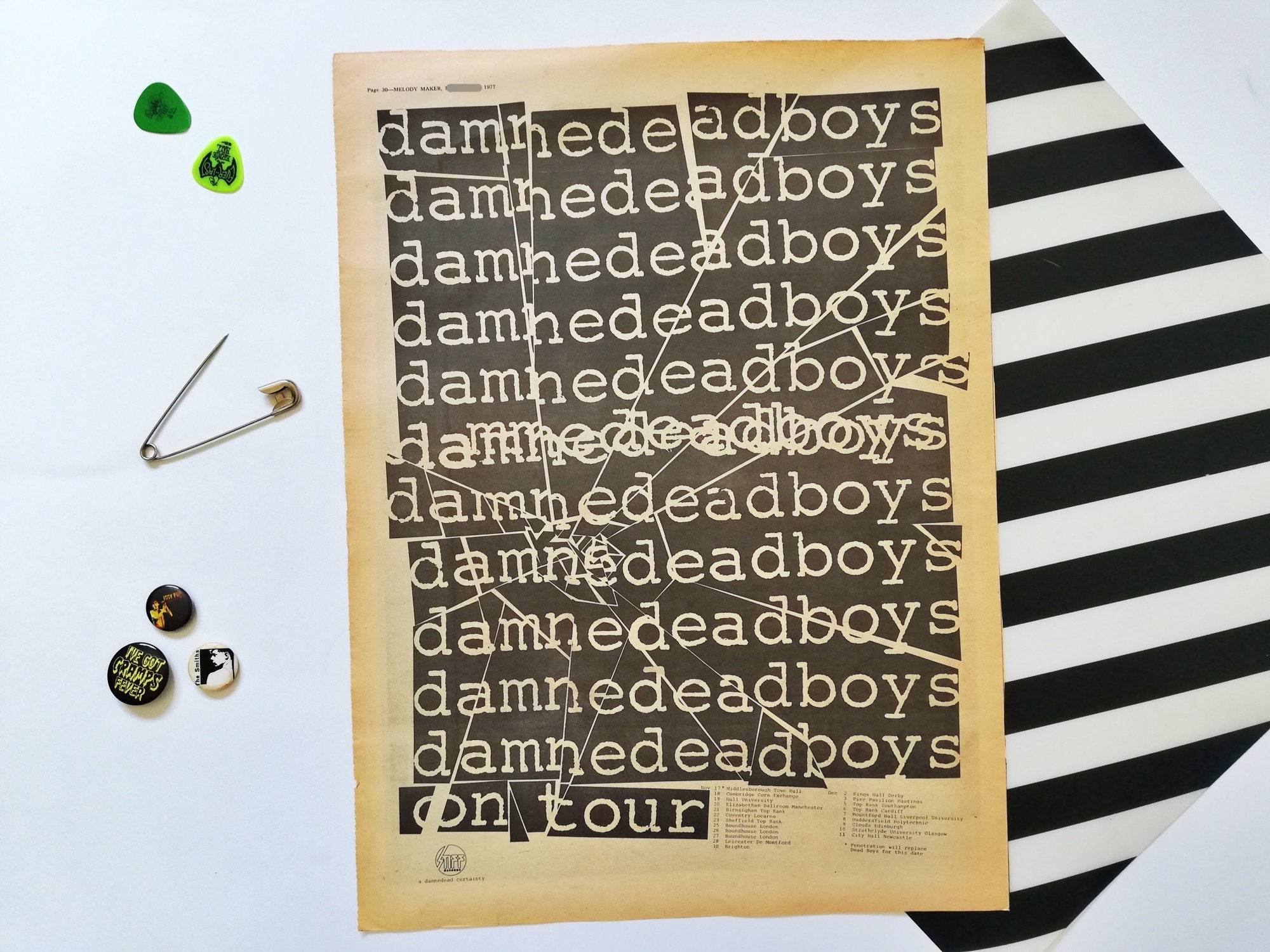 Original 1977 Damned and Dead Boys Advert/poster, Rare Vintage