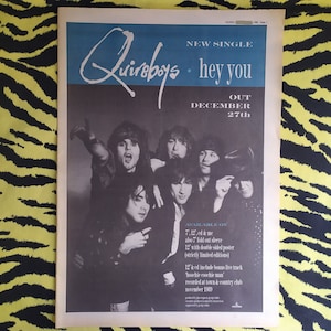 Original 1989 The Quireboys Advert/Poster, Rare Vintage Poster, "Hey You" Rock Poster, Glam, Hard rock Jonathan Gray Andy McCoy Hanoi Rocks