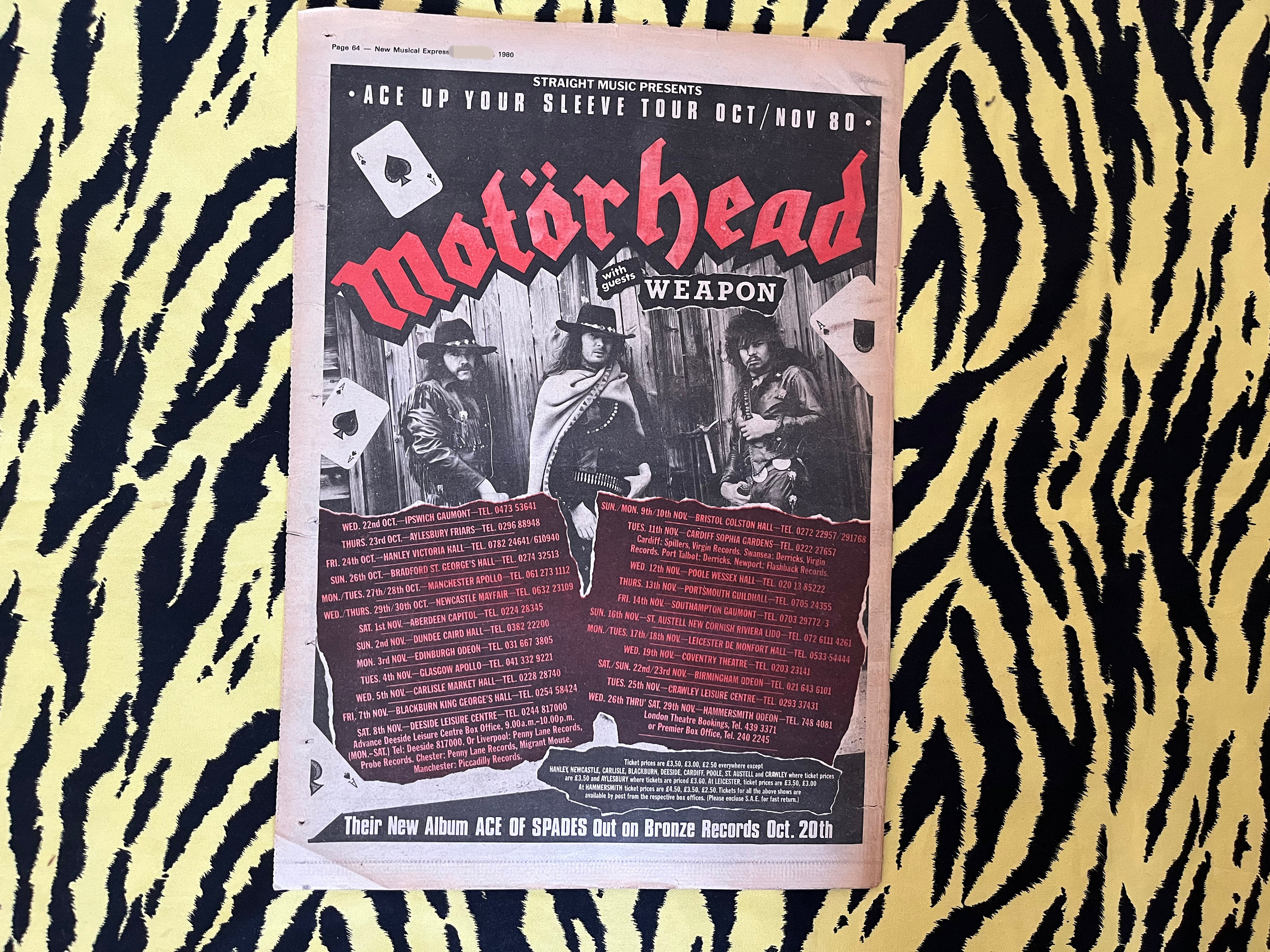 Original 1980 Motorhead Tour Advert/poster, Rare Vintage Poster