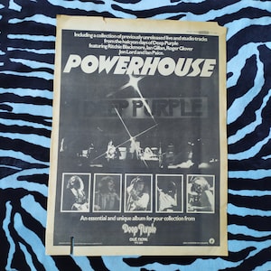 Original 1977 Deep Purple Advert/Poster, Rare Vintage Poster, deep purple &quot;Powerhouse&quot; LP Rock Poster, Glam New Wave, Vintage Paper