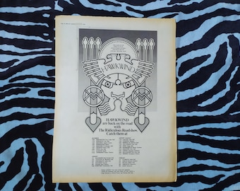 Original 1973 Hawkwind Tour Double Advert/Poster, Rare Vintage Poster "Live" Rock Poster Punk, Vintage Paper Motorhead space rock