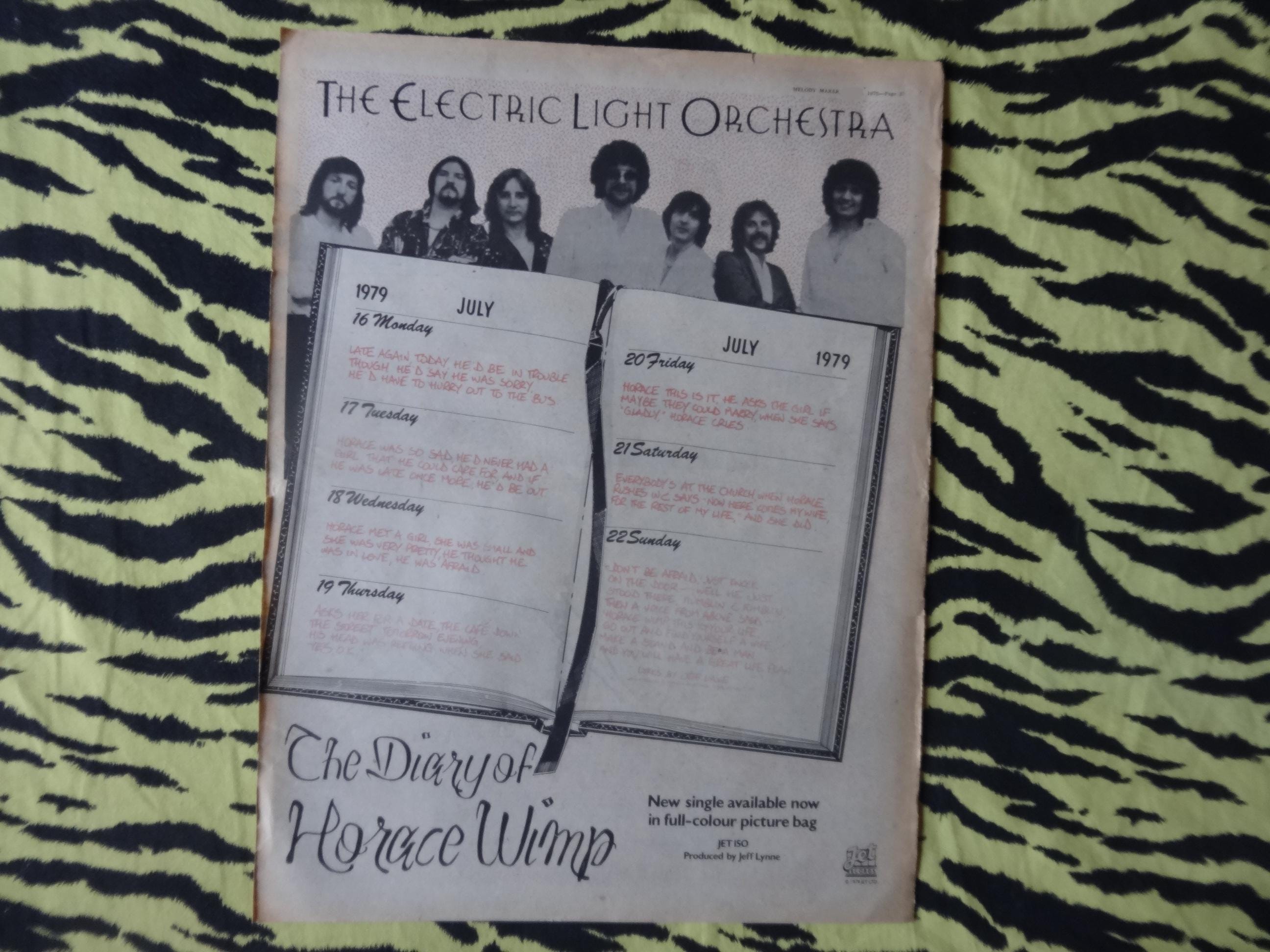 Original 1979 Electric Light Orchestra Advert/Poster, Rare Vintage Poster "The Diary of.." Rock Poster, ELO Jeff Lynne Roy Wood progressive