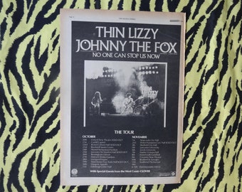 Original 1976 Thin Lizzy TourAdvert/Poster, Rare Vintage Poster, Thin Lizzy "Johnny the Fox" LP Rock Poster, Hard rock Heavy Phil Lynott