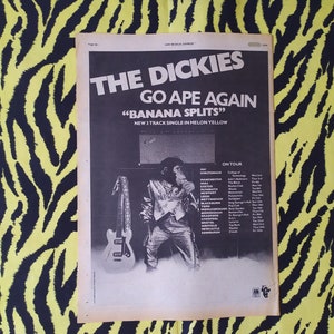 Original 1979 The Dickies Tour Advert/Poster, Rare Vintage Poster &quot;Go Ape Again&quot; Punk, Vintage Paper Print Ramones L.A Punk Punk Pop Weirdos