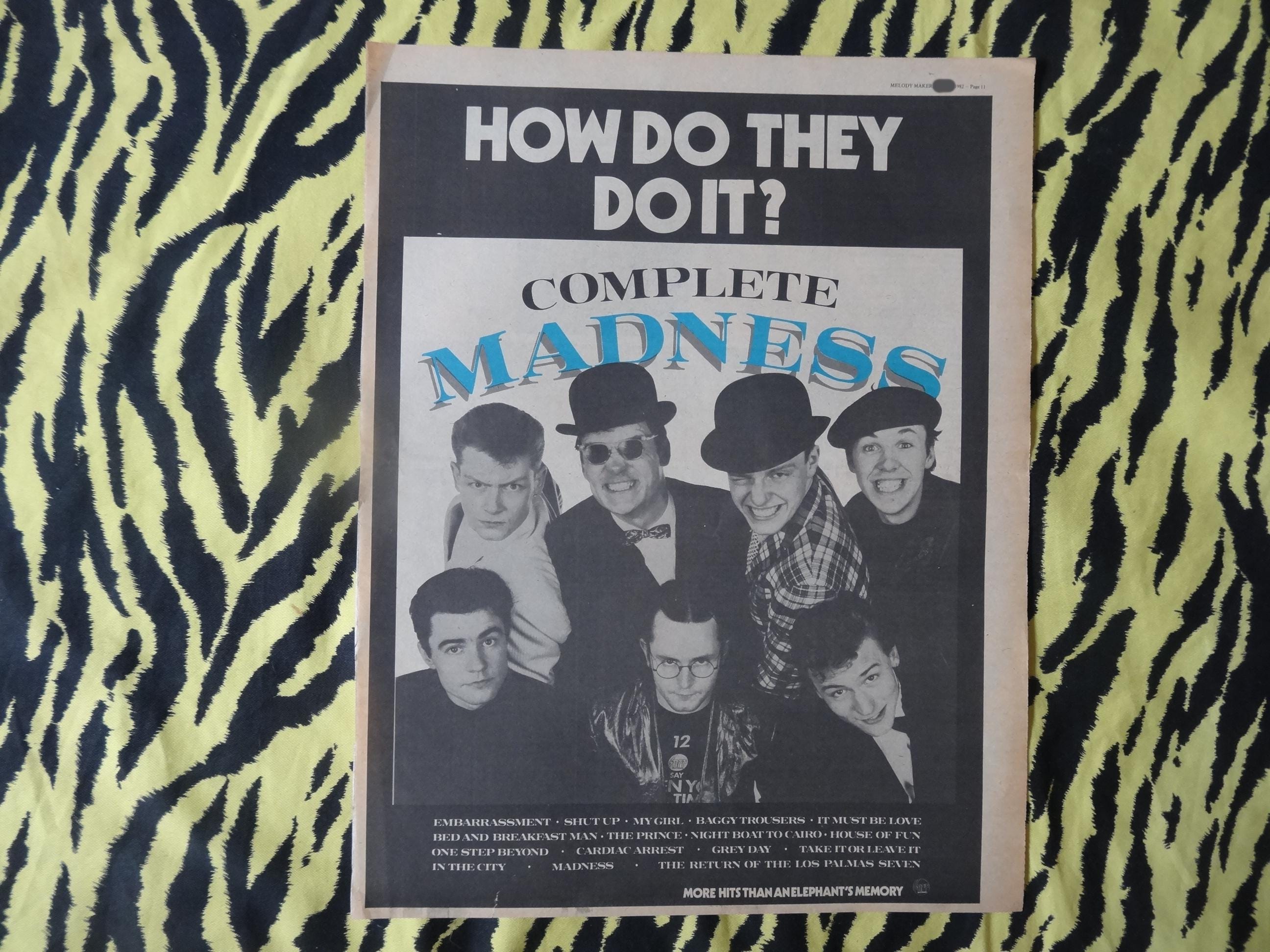Anuncio/póster original de Madness de 1982, póster vintage raro "completo" de Ska, dos tonos, New Wave, Suggs McPherson, The Nutty Boys, rocksteady