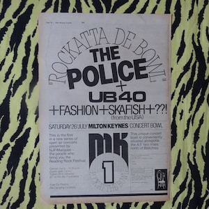 Original 1980 The Polizei + Squeeze + UB40 Konzert Werbung/Poster Seltene Vintage Plakat, Punk, Pop, The Polizei stechen New Wave Rockatta De Bowl
