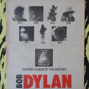 Original 1980 Bob Dylan Advert Poster, Rare Vintage Poster, &quot;Saved&quot; Rock Poster, Rock & Roll, Vintage Paper, Rolling Stones