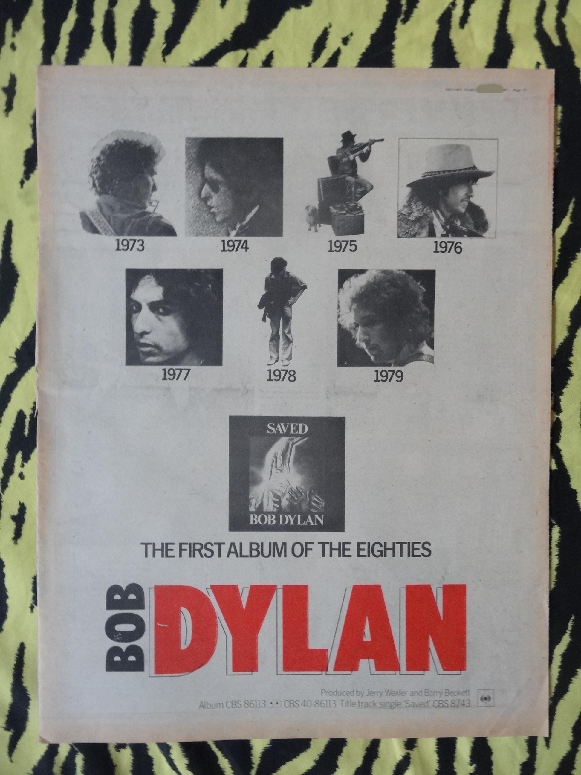 Original 1980 Bob Dylan Advert Poster, Rare Vintage Poster, 