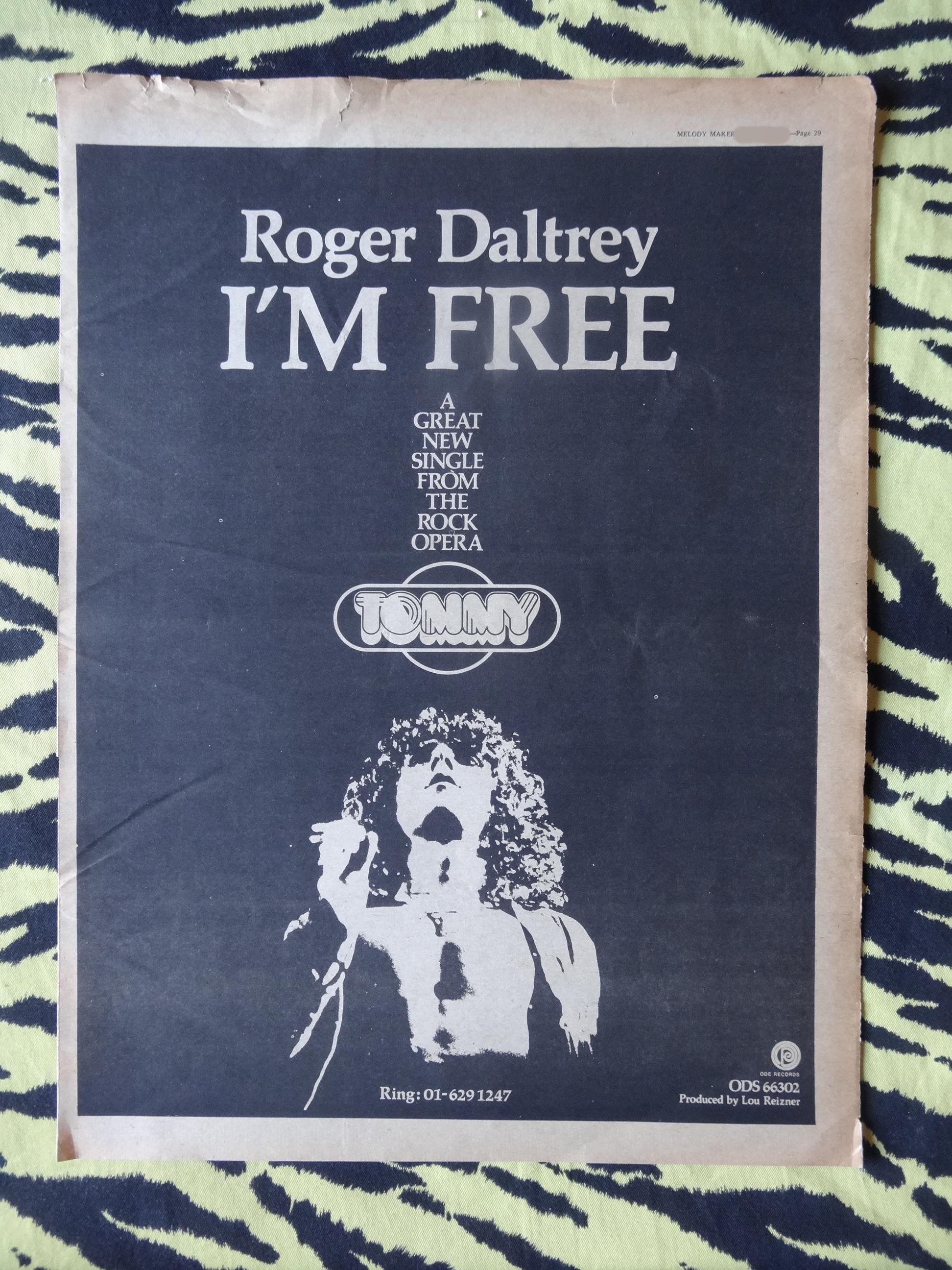 Original 19731 Roger Daltrey Advert/poster, Rare Vintage Poster 