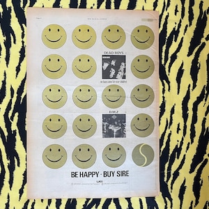 Original 1978 Sire Records Advert/Poster, Rare Vintage Poster &quot;Be Happy&quot; Poster, Punk Rock, Dead Boys Talking Heads Ramones Richard Hell DMZ