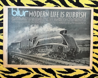 Original 1993 Blur Advert/Poster, Rare Vintage Poster "Modern Life Is Rubbish" Damon Albarn, Graham Coxon shoegaze Britpop Gorillaz