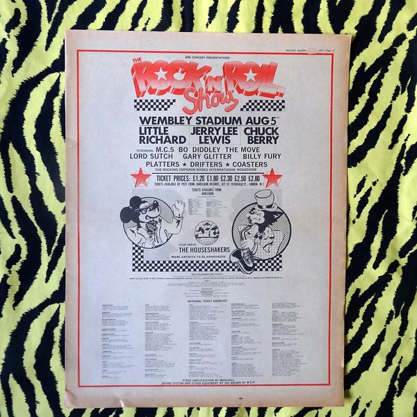 Original 1972 London Rock and Roll Show Advert/Poster, Rare Vintage Poster Little Richard, Chuck Berry, Jerry Lee Lewis Bo Diddley MC5