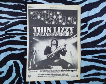 Original 1978 Thin Lizzy Tour Advert/Poster, Rare Vintage Poster, Thin Lizzy "Live And..." LP Rock Poster, Hard rock Heavy Phil Lynott