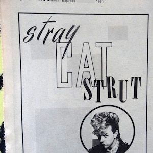 "Original 1981 Stray Cats Werbung/Poster, seltenes Vintage Poster ""Stray Cat Strut" Rockabilly Band Brin Setzer Lee Rocker Slim Jim Phantom."
