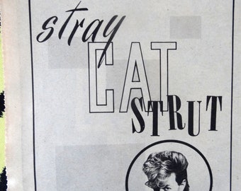 Annuncio/poster originale dei gatti randagi del 1981, poster vintage raro "Stray Cat Strut" Gruppo rockabilly Brian Setzer Lee Rocker Slim Jim Phantom