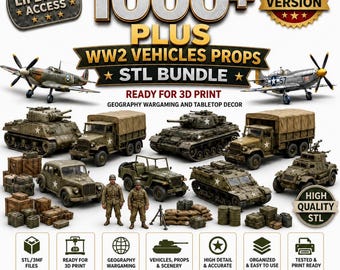 Paquete gigante de más de 1000 archivos STL militares históricos de la Segunda Guerra Mundial / Vehículos, figuras, estructuras y modelos para dioramas / Descarga digital