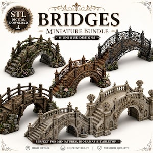 Miniatyrbro i STL-format | Dockhusträdgård i skala 1:12, fantasi, viktorianska broar (digital nedladdning)