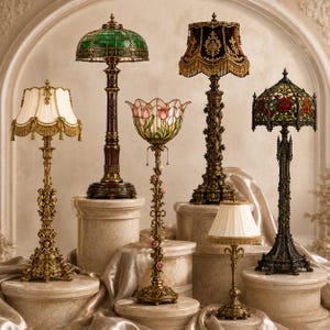 1:12 Victorian Lamp Set STL (Digital Download) | 6 Miniature Floor Lamps | Dollhouse Lighting Decor image 1