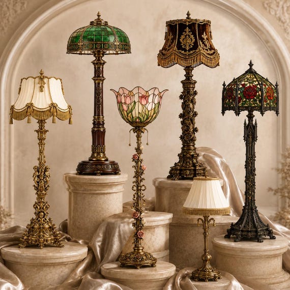 1:12 Victorian Lamp Set STL (Digital Download) | 6 Miniature Floor Lamps | Dollhouse Lighting Decor