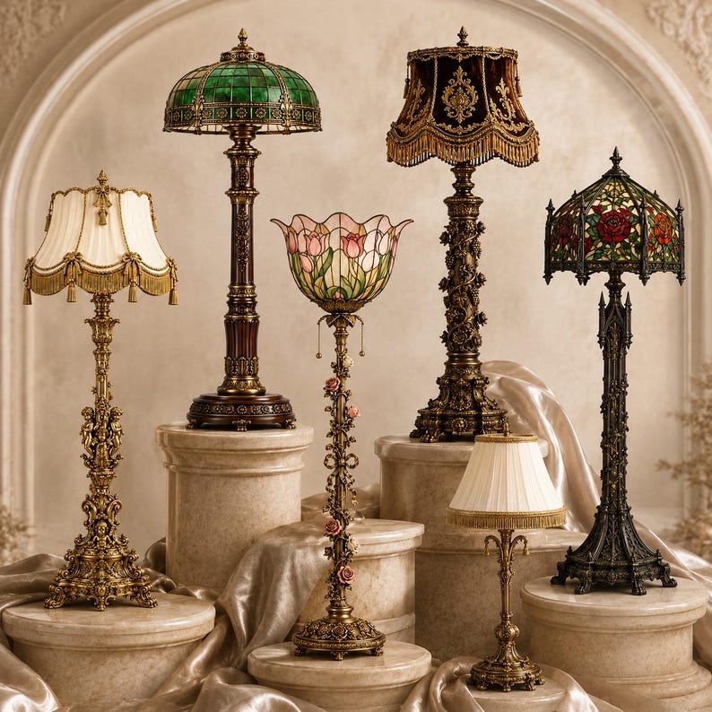 1:12 Victorian Lamp Set STL (Digital Download) | 6 Miniature Floor Lamps | Dollhouse Lighting Decor image 1