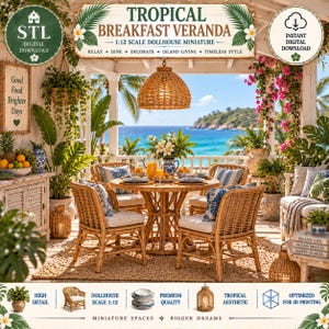 Tropical Breakfast Veranda 1:12 Scale Dollhouse Miniature (Digital Download)