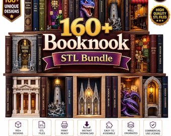 Paquete de más de 160 archivos STL para rincones de lectura / Modelos de dioramas de estanterías imprimibles en 3D / Descarga instantánea