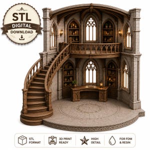 Gotische bibliotheekhal STL | Poppenhuiskamer 1:12 | Digitale download