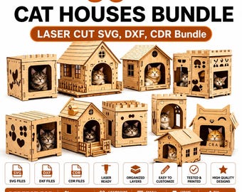 30+ Cat House SVG Bundle | Laser Cut Pet House Files (Digital Download)