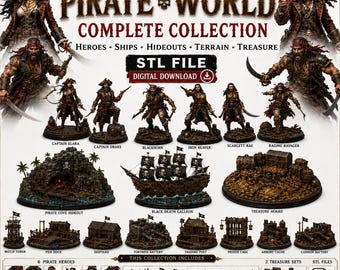 Ultimate Pirate World STL-bundel (digitale download) | Piratenminiaturen, schepen, terrein en verstrooiingsbestanden