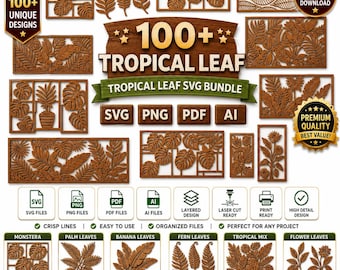 100+ Botanical Leaf SVG Bundle | Nature-Inspired Laser Cut Wall Art Files | Digital Download