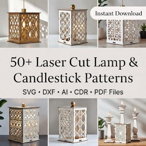 50+ Laser Cut Lamp Candlestick Patterns Bundle (svg, dxf, ai, cdr, pdf)