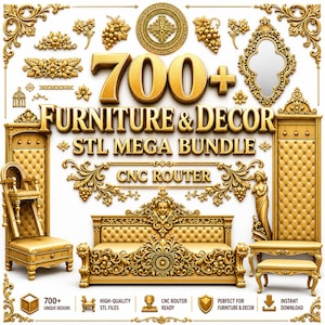 700+ Möbel STL Bündel | CNC-Fräserdateien | Holzschnitzerei & 3D Relief Mega Pack